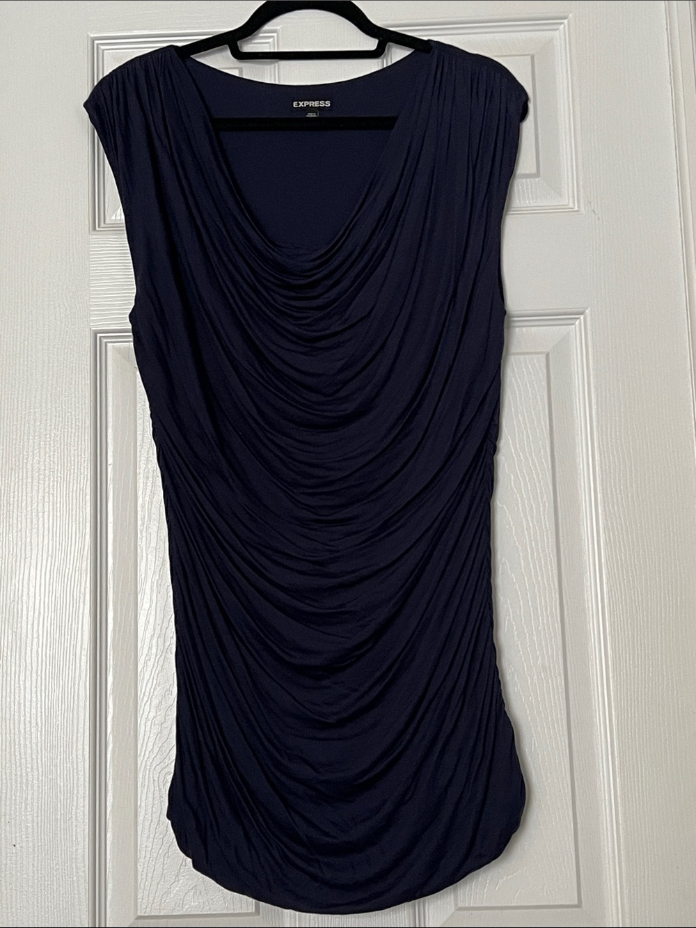 Express Navy Draped Cowl Neck Sleeveless Top